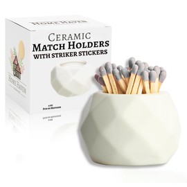 Decorative Ceramic Match Holder with Striker Pads - White Oval Design - Premium Matchstick Holder as Modern Coffee Table Decor | Beautiful Bathroom Decor | Adorable Centerpiece Table Decorations