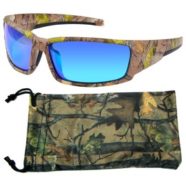 Hornz Brown Forest Camouflage Polarized Sunglasses for Men - Aquabull - Free Matching Microfiber Pouch - Brown Camo Frame - Ice Blue Lens