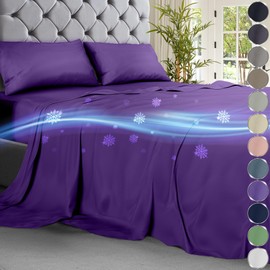 DECOLURE Cooling Bed Sheets King Set 4pcs - Luxurious & Ultra-Soft King Size Cooling Sheets for Hot Sleepers - Comfortable & Cool Bamboo Viscose Microfiber Sheets King Size w/Deep Pockets (Purple)