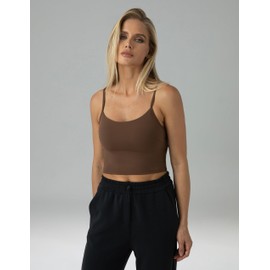 Colorfulkoala Women's Dreamlux Crop Tank Tops with Built in Bra Adjustable Spaghetti Strap Padded Sleeveless Workout Yoga Camisole(M, Cocoa)