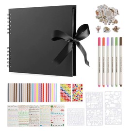 Photo Albums Scrapbook 80 Pages Black Scrapbook Kit with Stickers and Marker Pens Thick Kraft Paper Scrap Book Memory Travel Scrapbook for Anniversary Wedding Valentines Day Graduation