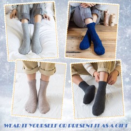 DYW Mens Fuzzy Slipper Socks Super Soft Cozy Fluffy Winter Warm Sleeping Socks (6 pairs Solid colors D,Large)