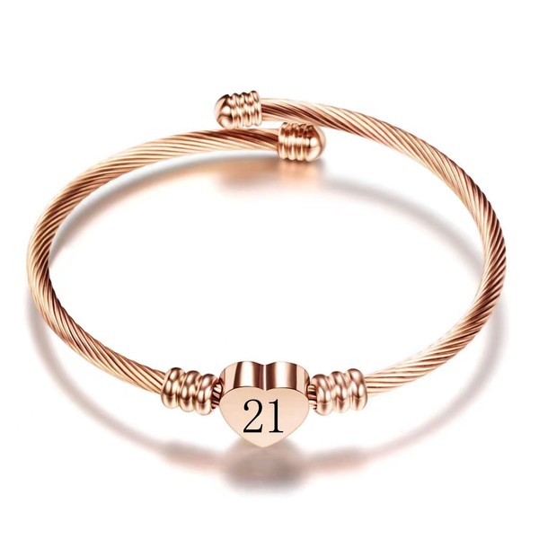 KunBead 21st Birthday Love Heart Rose Gold Tone Bracelets for