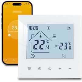 Beok WiFi Room Thermostat, Underfloor Heating, Water Heating Thermostat, Smart Home Thermostat, Underfloor Heating Thermostat Digital Flush-Mounted Compatible Alexa, Google Home, 3A 230V TDR89W-WIFI-WP White