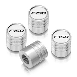 iPick Image for Ford F-150 White on Silver Aluminum Cylinder-Style Tire Valve Stem Caps