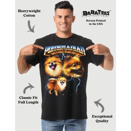 BABATEES Pomeranian Dog Dad and Dog Mom Tshirt - 80s & 90s Weird Embarrassing and Funny Heavy Metal Wolf Graphic tees for Men and Women (US, Alpha, Medium, Regular, Regular, Pomeranian 1)
