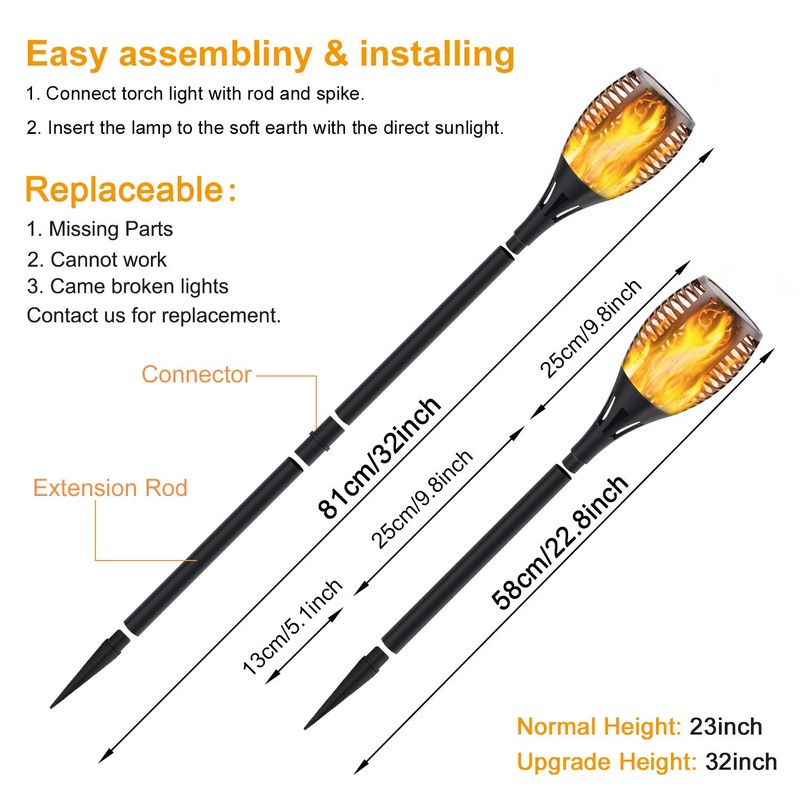 Permande Solar Torch Light with Extension Rod, Solar Lights Outdoor