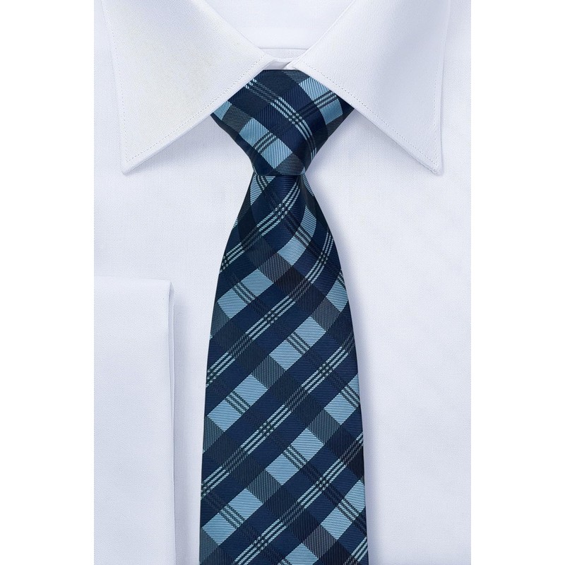 Retreez Tartan Check Patterns Woven Microfiber Men's Tie - Blue