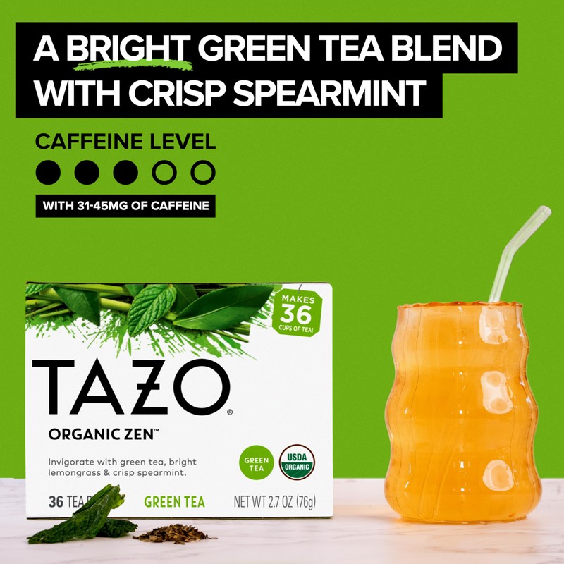 TAZO Organic Zen Green Tea, Caffeinated Tea with Refreshing Lemongrass