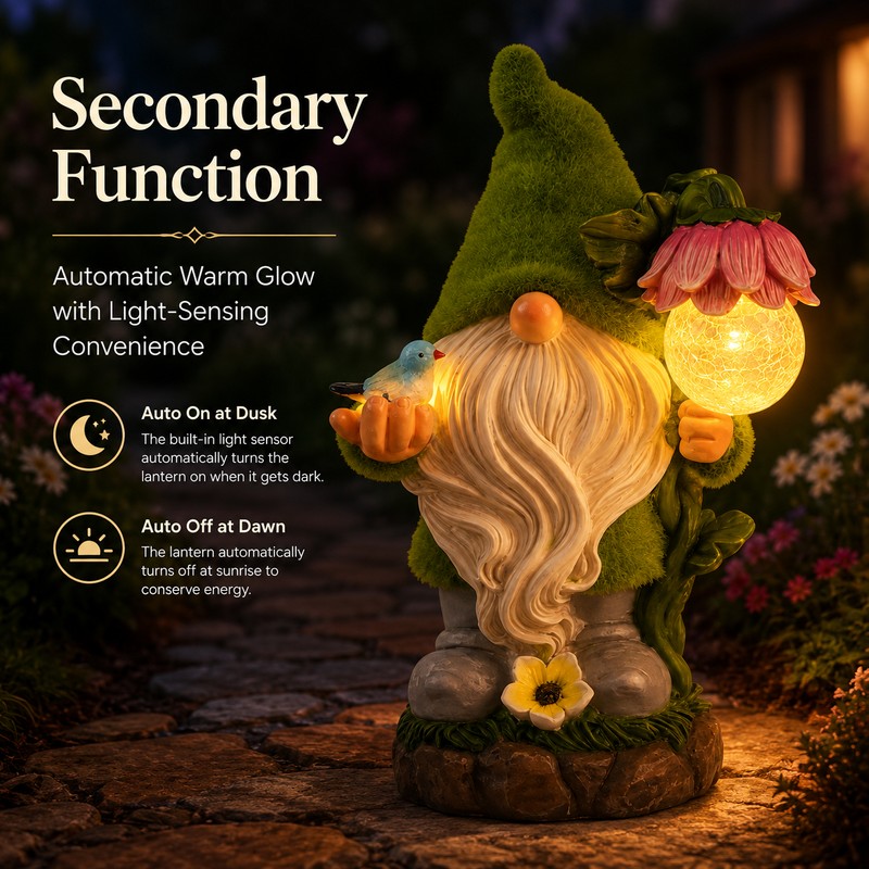 Solar Garden Gnome Light for Outdoor Decor – Resin LED