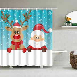 J26 Shower Curtain Weichtsmann Christmas Tree Snowman Xmas Christmas Tree Curtain Digital Print Including Curtain Rings Anti Mould Bathroom Bath Washable (Rudolph & Santa, 180 x 200 cm)