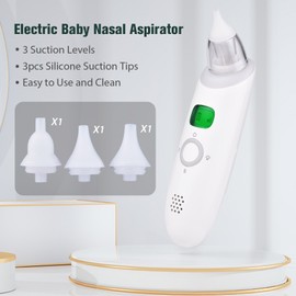 Electric Baby Nasal Aspirator Automatic Nose Sucker Cleaner for Infants 3 Suction Levels Low Noise Built-in Battery with Light Soothing Music 3pcs Silicone Suction Tips