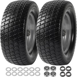AR-PRO (2 Pack) 15 x 6.00-6 Front Tire and Wheel, Flat Free Lawn Mower Tires with Rim, 3" Centered Hub with 3/4" Bearings & 5/8" and 1" bushings, Compatible with John Deere Riding Mower, Lawn Tractor