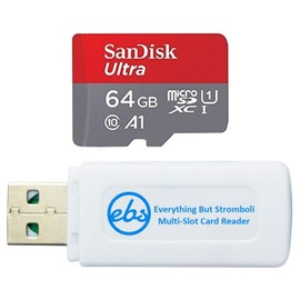 SanDisk Memory Card 64GB Ultra MicroSD Works with LG K50S, LG K30, LG V50 ThinQ, LG K50 Cell Phone (SDSQUAR-064G-GN6MN) Bundle with (1) Everything But Stromboli SD Card Reader