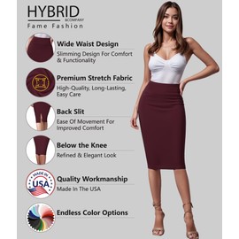Hybrid & Company Women's Premium Nylon Ponte Stretch High Waist Pencil Suit Skirt Below Knee KSK45002 1073T NW Wine 3X