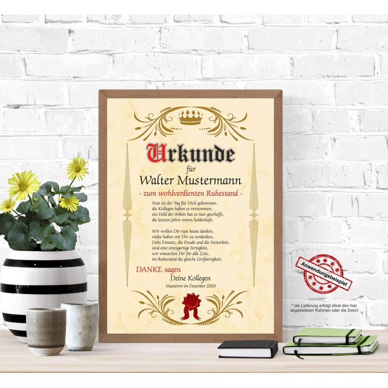 Retirement Certificate Personal Retirement Gift Idea for Farewell to Work