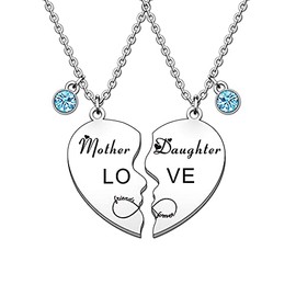 HULALA Mother Daughter Necklace Jewellery 2 PCS Puzzle Heart Matching Necklace Set Gifts For Mother's Day Birthday Christmas Presents