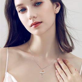 BriLove Gifts for Mom Women 925 Sterling Silver Cubic Zirconia Dainty Cross Rose Flower Pendant Necklace for Mothers Day/Valentines Day/Birthday/Christmas/Anniversary