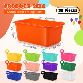 Dandat 36 Pcs Cubby Bins Book Bins for Classroom Bulk Plastic Toy Bins Multipurpose Storage Tubs Assorted Colors Storage Containers for Home Office School Classroom Books Organization