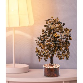 Tigers Eye Natural Healing Premium Crystal Bonsai Feng Shui Fortune Money Tree of Life for Home Office Decor (Gift Box Ready,10-12 Inch)