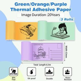 Zoolion T02 Thermal Printer Paper Rolls 50mm*35m, 3 Rolls of Mini Printer Sticker Paper for Sticker Maker T02/M02X/M02L, Thermal Label for Doodle Dash, Notes, Memo & DIY.