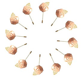 WeddingBobDIY 12 piezas / Juego de botonier para novio boda rosa de seda (3.5 cm) de flores, accesorios para graduación alfiler decoración para traje de hombre, Champán
