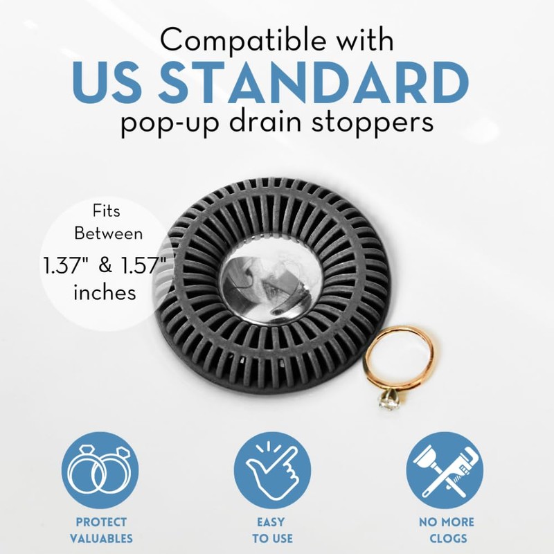 SINKRING The Ultimate Bathroom Sink Drain Protector Hair Catcher/Strainer/Snare (Charcoal