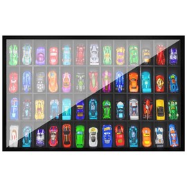 SIXPOINTS Wooden Wall Mount Display Case Compatible with 1/64 Scale Toy Model Cars Such As Hot Diecast Wheels Matchbox Matchbox Mini GT and Tarmac Works, Stores up to 52 Cars (Stores up to 52 Cars)