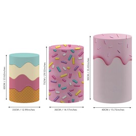FiVan Doughnut Theme Cylinder Pedestal Elastic Spandex Covers, Set of 3,Ice Cream Dessert Party Tablecloth (TZ054,Large-Set of 3)
