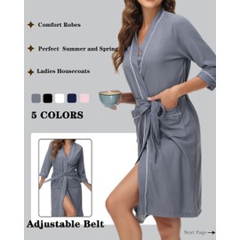 Starblazia Waffle Dressing Gown Ladies Housecoats Lightweight Women's Kimono Bathrobes Soft Nightwear for All Seasons Spa Sleepwear Hotel,M,Grey