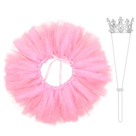 Pet Dog Tutu Dress with Pearl Crown Dress Dog Birthday Outfit Dogs Tutu Skirt Costume Adjustable Dogs Birthday Party Photo Prop Supplies for Small Medium Pet