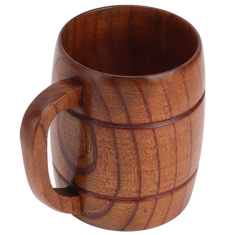 Wooden Beer Mug with Handle 300ml Prevent Scald Carved Drinkware