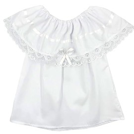 XADANI LULA, Blusa mexicana artesanal para niña. Bordado tradional. Blusa campesina de encaje con hombros descubiertos. Souvenir & Noche Mexicana, 5 de Mayo. HECHO EN MEXICO. (2 años, BLANCA)