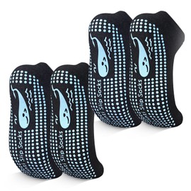 TENQUAN Womens & Mens Non-slip Grip Socks for Yoga, Pilates, Hospital, Anti-Skid Slipper Barre Socks for Home Workout Sports (2 Pairs Black, Unisex L (UK 9-11 / EU 43-46))