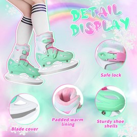 Nattork Ice Skates for Kids Boys Girls with Good Heat Retention, 4 Sizes Adjustable Skates, Outdoor Skating Essentials Perfect Choice Green Size 3 4 5 6