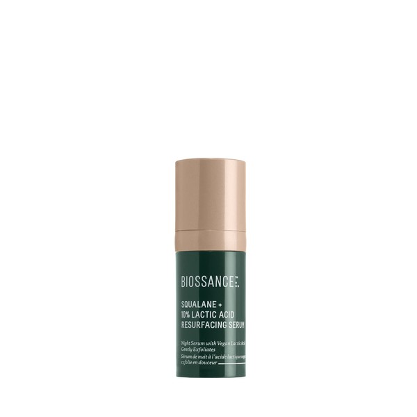 Biossance Squalane + Lactic Acid Resurfacing Night Serum. An Exfoliating AHA to Soften and Smooth Skin, Diminish Fine Lines and Brighten Complexion. Travel Size (0.3 ounces)