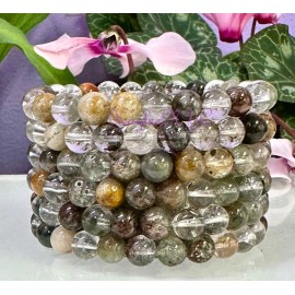 Quartz Wholesale 6 Pcs Natural Garden Quartz Lodalite 8mm 7.5” Crystal Stretch Bracelet