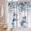 CCXTCZ Christmas Snowman Shower Curtain Cute Blue Snowman Eucalyptus Leaf