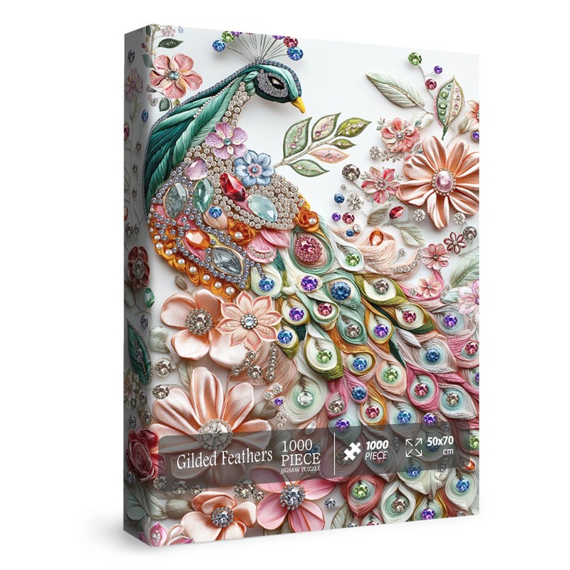 Beautiful Jewellery Peacock Puzzles for Adults 1000 Pieces, Colorful Flower