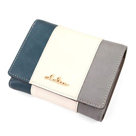 Clelia Riberte Series CL-17075 Women's Folding Wallet, Large Capacity, Bi-Fold, Tricolor, blue mist, 1 piece