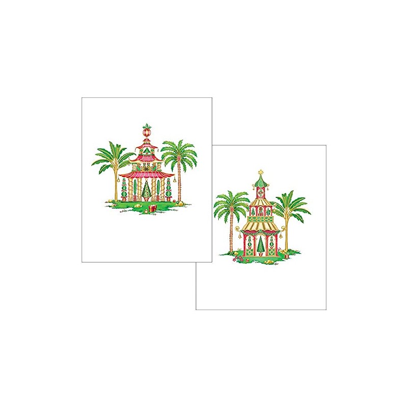 Caspari Christmas Pagodas Assorted Embossed Boxed Note Cards - 20