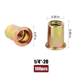 1/4"-20 Rivet Nut Rivnut RIV Nuts - Napia 100pcs 1/4 20 UNC Rivet Nuts Kit, Carbon Steel Flat Head Hardware Nuts Threaded Inserts for Metal