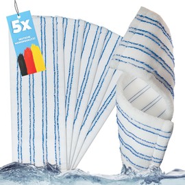 HELOME 5 x Microfibre Mop for 50 cm Mop Folding Holder - Mop for Cleaning Companies - Mop Covers with Abrasive Strips - Professional Bag Covers for Wet Cleaning and Dry Cleaning