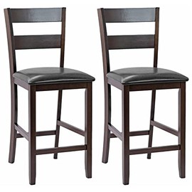 COSTWAY Set of 2 Bar Stools, 25” Counter Height Kitchen Dining Pub Chairs with Soft Padded Seat, PU Leather Cover & Rubber Wood Legs, Suitable for Dining Room, Restaurant & Cafe Store (2)