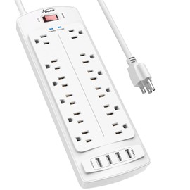 Power Strip,ALESTOR Surge Protector with 12 Outlets and 4 USB Ports, 6 Feet Extension Cord (1875W/15A) for for Home, Office, Dorm Essentials, 2700 Joules, ETL Listed (White)