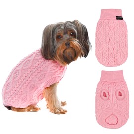 Parisian Pet Dog Sweater - Pull Over, Turtle Neck Pink Christmas Sweater for Dog - Cable Knit Thick Puppy Clothes- Fall, Winter Girl Dog Sweaters - Flexible Arm Holes Dog Sweaters for Medium Dogs - M