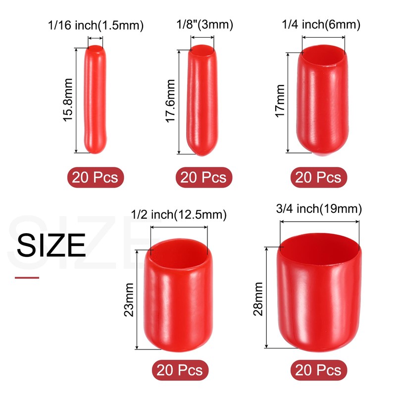 sourcing map 100pcs Round Rubber End Caps Protective Caps 1/16"