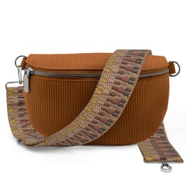 Artvall - Shoulder Bag Cord Bag Handbag Soft Corduroy Bag Bum Bag Small with Shoulder Strap Design Bag Strap Removable Adjustable Strap Crossbody Bag Waist Bag Women with Zip, Brown (lines brown)