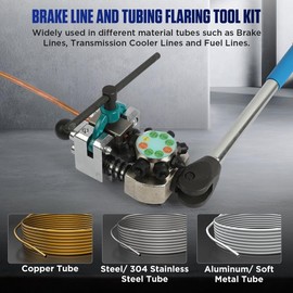 Professional Brake Line Flaring Tool Kit for 45 Degree Single, Bubble, Double Flares, Brake Line and Tubing Flaring Tool for 3/16", 1/4", 5/16", 3/8", 4.75mm Tubing for Metal, Stainless Steel, Copper