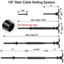 BLIKA 10 Pair 1/8" Black Cable Railing Kit Swage Toggle Turnbuckle Hardware, Adjustable Angle T316 Stainless Steel Cable Railing Kits for 2"x2", 4"x4" Wood Posts, Black Deck Railing Kit for Stairs